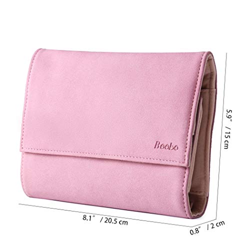 Becko US Jewelry Organizer Roll Travel Jewel Bag case for Multiple Necklaces, Rings, Bracelets, Supple Leather & Suede, Large Capacity Without Crease, Lightweight, Portable & Practical (Pink) - Image 2