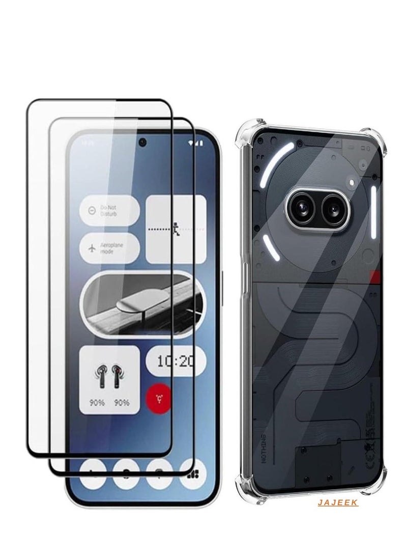 JAJEEK Case Compatible with Nothing Phone 2A 5G – Soft TPU Silicone Cover, Crystal Clear Shockproof Protective Case, Includes 2-Pack Tempered Glass Screen Protector, Full-Body Protection for Your Phone - Image 1