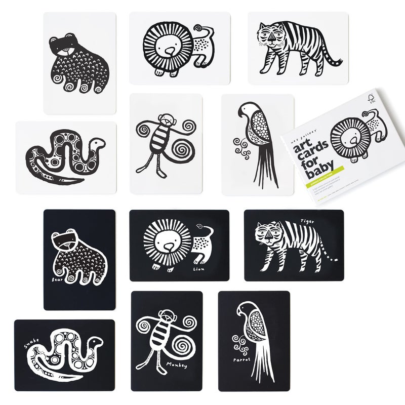 Wee Gallery Art Cards for Baby, Durable High Contrast Black and White Animal Flashcards for Newborns, Brain Development, Sensory Toys, Tummy Time Essentials for Infant and Toddler - Jungle Animals - Image 1