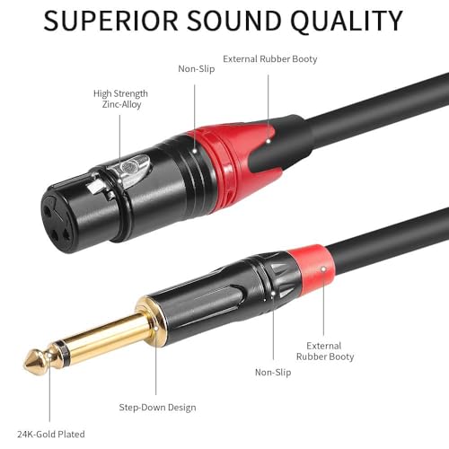 Imaginea XLR Female to 6.35mm (1/4 Inch) TS Jack 3PIN Female Cord Wire Microphone Cable for Party Speaker/Amplifier/Keyboard Guitar Cable (Pack of 1, 3 Meter) - Image 3