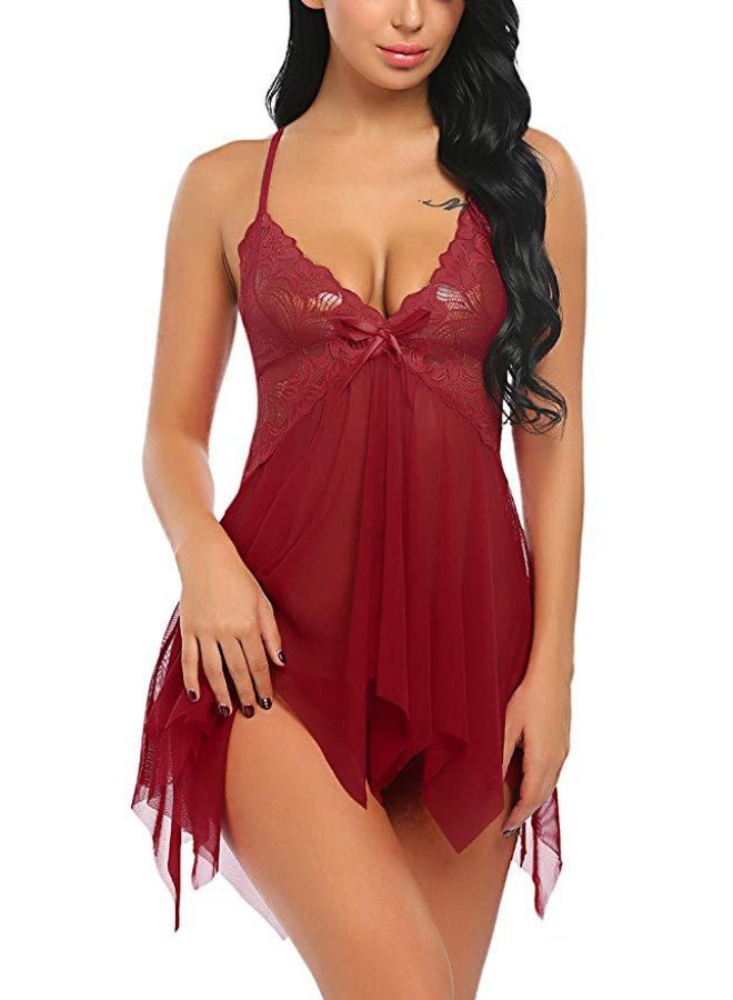 Ladies' Sexy Lace Lingerie Set,  Sheer Mesh Nightdress, Adjustable Straps Babydoll Sleepwear for Women - Image 1