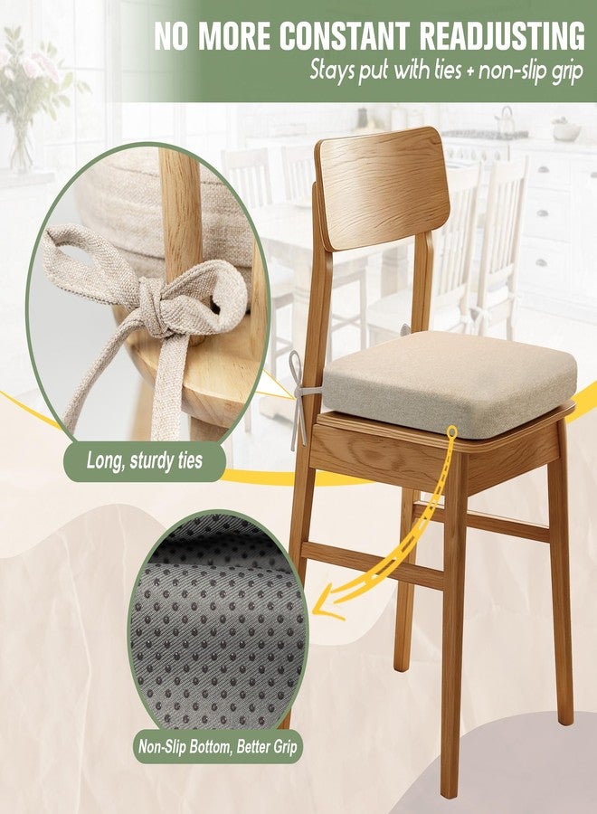 kingphenix Dining Chair Cushions Set of 4, 2.5 inch Thick Kitchen Chair Pads with Ties, Non Slip Bottom, Removable Washable Cover, 17” x 16”, Beige - Image 3