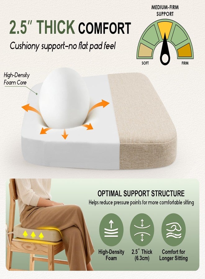 kingphenix Dining Chair Cushions Set of 4, 2.5 inch Thick Kitchen Chair Pads with Ties, Non Slip Bottom, Removable Washable Cover, 17” x 16”, Beige - Image 2