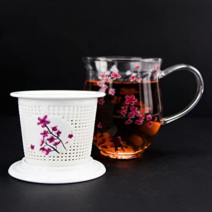 تيلاند فلتر شاي زهر الكرز المتين من البورسلين مع غطاء لنقع الأوراق السائبة من شاي أولونغ الأسود العشبي وشاي شو بوير الأخضر المزهر 7×55 سم - Image 5