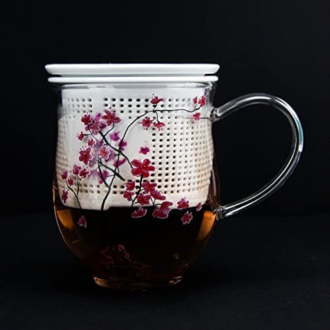 تيلاند فلتر شاي زهر الكرز المتين من البورسلين مع غطاء لنقع الأوراق السائبة من شاي أولونغ الأسود العشبي وشاي شو بوير الأخضر المزهر 7×55 سم - Image 3