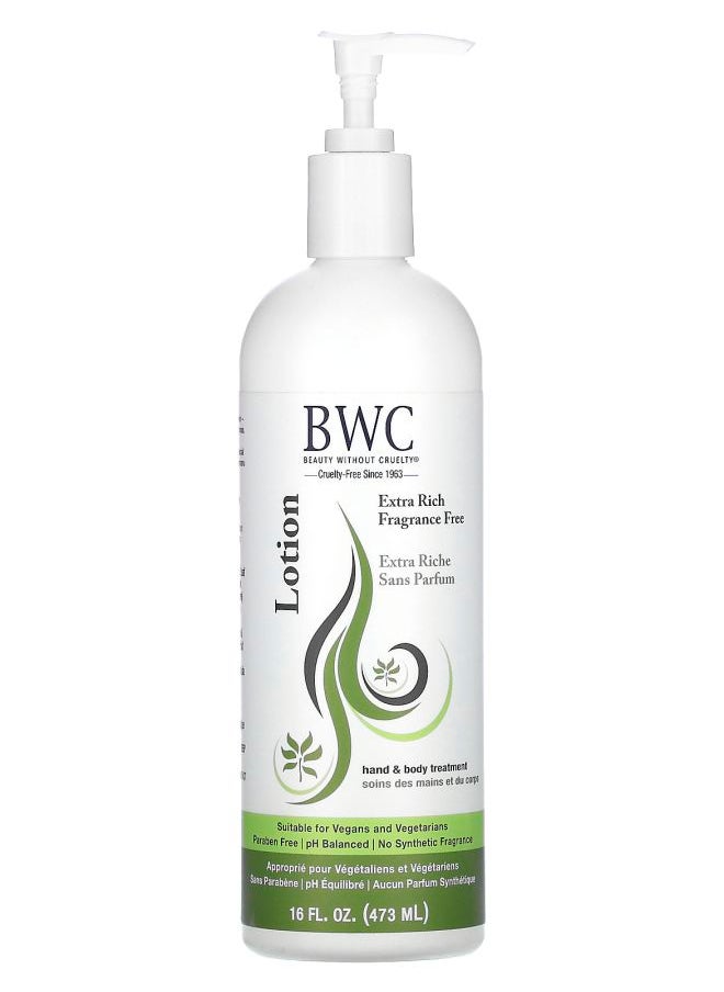 Beauty Without Cruelty - Hand & Body Treatment Lotion Extra Rich Fragrance Free 16 fl oz (473 ml) - Image 1
