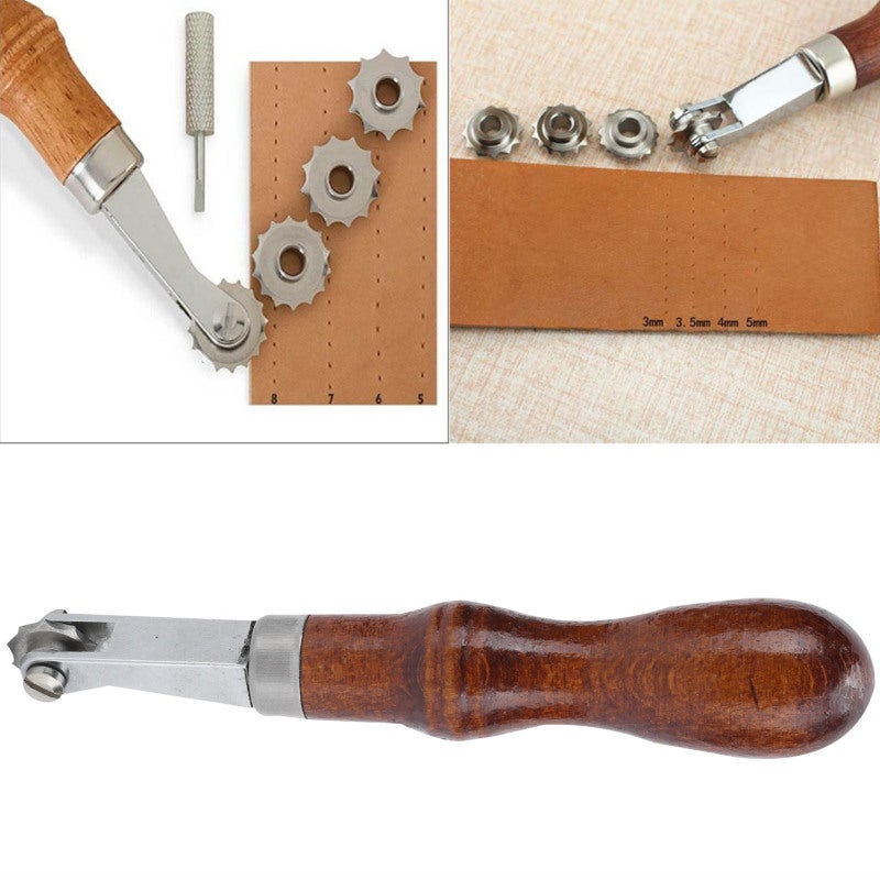 Leather Craft Spacing Tool: 4 Alloy Steel Marking Wheels, Ergonomic Wood Handle, Smooth Rotating Gears - Stable Adjustable Structure for DIY Leather Goods Leather Art - Image 2