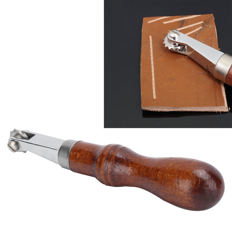 Leather Craft Spacing Tool: 4 Alloy Steel Marking Wheels, Ergonomic Wood Handle, Smooth Rotating Gears - Stable Adjustable Structure for DIY Leather Goods Leather Art - Image 3