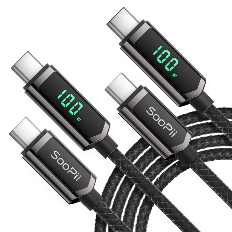 SOOPII USB C to USB C Cable 10FT2Pack 100W PD Fast Charging USB C Cable Nylon Braided TypeC Cable with LED Display for lPhone 1515 Plus MacBook Pro Samsung Galaxy S22S10 Pixel LG - Image 2