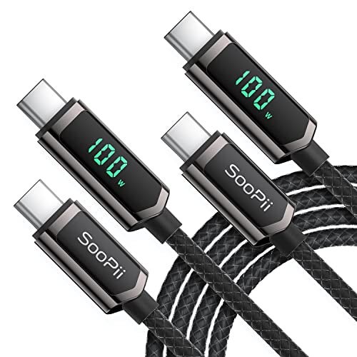 SOOPII USB C to USB C Cable 10FT2Pack 100W PD Fast Charging USB C Cable Nylon Braided TypeC Cable with LED Display for lPhone 1515 Plus MacBook Pro Samsung Galaxy S22S10 Pixel LG - Image 1