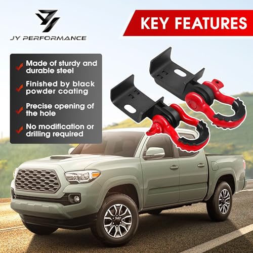 JY PERFORMANCE Front Demon Tow Hook Brackets with 3/4in Shackle D Rings Compatible with Fits for Toyota Tacoma 2009-2023 - Image 3