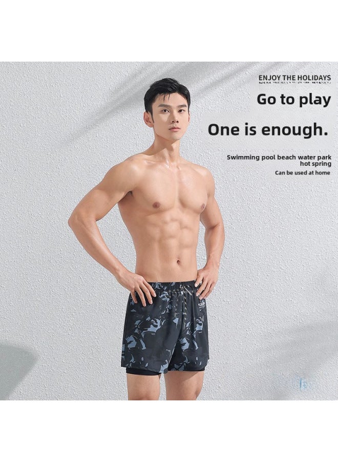 Loquat Swimming Trunks Men's Plus Size Anti-embarrassment 2025 Professional Beach Pants Hot Spring Full Set Of Swimming Equipment Wholesale-Color:single Layer Black Gray- - Image 5