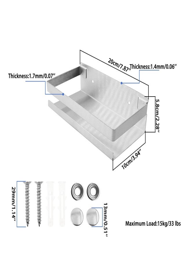 TTZEZE Bathroom Shower Shelf,304 Stainless Steel Shower Caddy Racks,Bathroom Kitchen Storage Floating Shelves, 1PCS Rustproof Metal Wall Mounted Shower Corner Rectangular Shelf Silver, 20cm/7.87in - Image 2