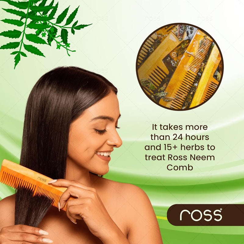 Ross Neem Wood Comb – Oil-Treated with Kacchi Neem, Bhringraj & 15+ Herbs for Hair Growth, Anti-Hair Fall, Dandruff & Frizz Control – Herbal Wooden Comb for Men & Women (Dual Tooth) - Image 3