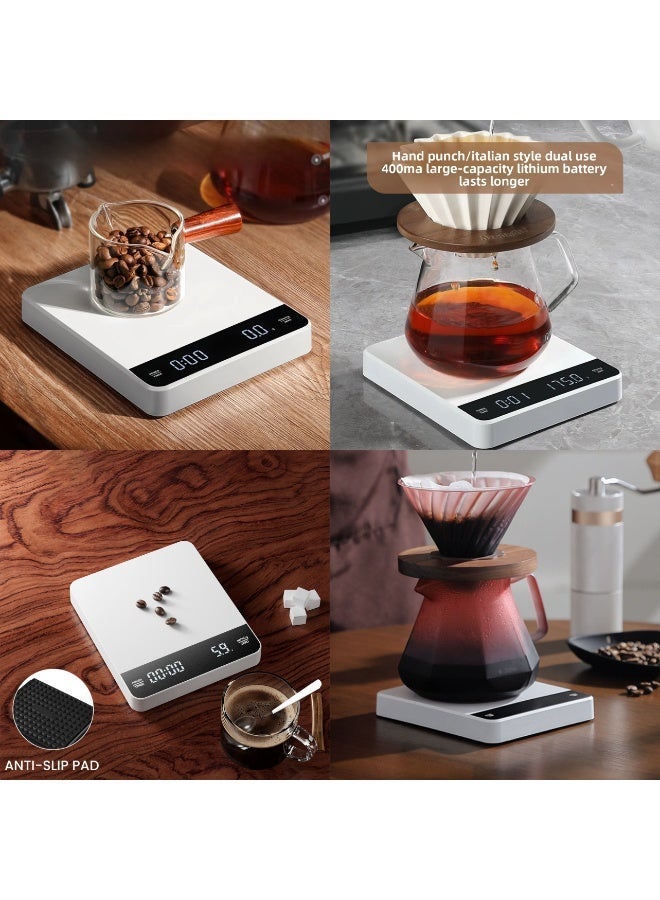 ARABIQO Mini Coffee Scale with Timer – 3kg/0.1g High Precision Espresso Scale for Pour Over & Drip Coffee, Portable Digital Kitchen Scale with Automatic Timer, Barista Brewing Scale (White) - Image 2