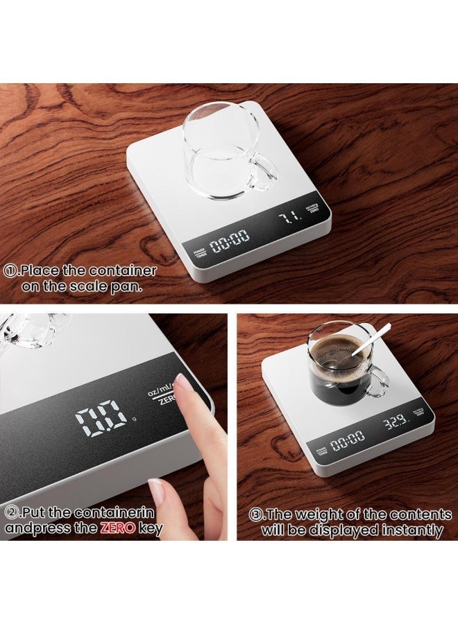 ARABIQO Mini Coffee Scale with Timer – 3kg/0.1g High Precision Espresso Scale for Pour Over & Drip Coffee, Portable Digital Kitchen Scale with Automatic Timer, Barista Brewing Scale (White) - Image 3
