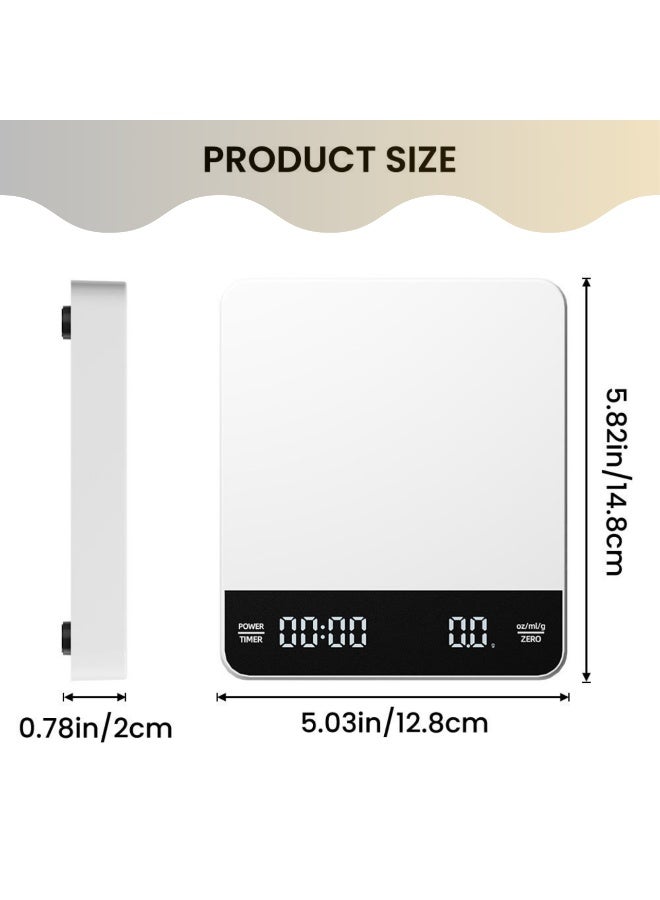 ARABIQO Mini Coffee Scale with Timer – 3kg/0.1g High Precision Espresso Scale for Pour Over & Drip Coffee, Portable Digital Kitchen Scale with Automatic Timer, Barista Brewing Scale (White) - Image 4