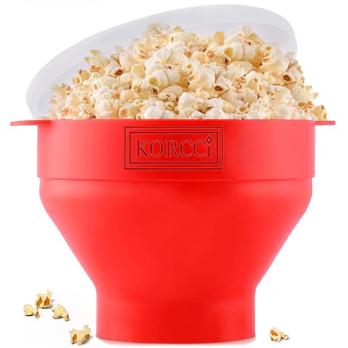 KORCCI The Original Korcci Microwaveable Silicone Popcorn Popper, Microwave Popcorn Popper, Collapsible Microwave Popcorn Maker Bowl, No Oil Required, Use In Microwave, Dishwasher Safe (Red) - Image 1