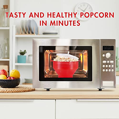 KORCCI The Original Korcci Microwaveable Silicone Popcorn Popper, Microwave Popcorn Popper, Collapsible Microwave Popcorn Maker Bowl, No Oil Required, Use In Microwave, Dishwasher Safe (Red) - Image 2