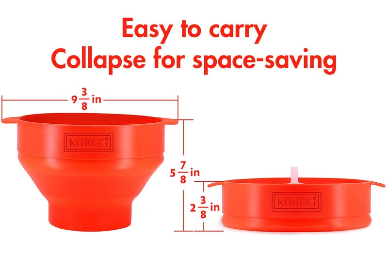 KORCCI The Original Korcci Microwaveable Silicone Popcorn Popper, Microwave Popcorn Popper, Collapsible Microwave Popcorn Maker Bowl, No Oil Required, Use In Microwave, Dishwasher Safe (Red) - Image 3
