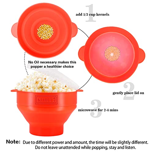 KORCCI The Original Korcci Microwaveable Silicone Popcorn Popper, Microwave Popcorn Popper, Collapsible Microwave Popcorn Maker Bowl, No Oil Required, Use In Microwave, Dishwasher Safe (Red) - Image 4