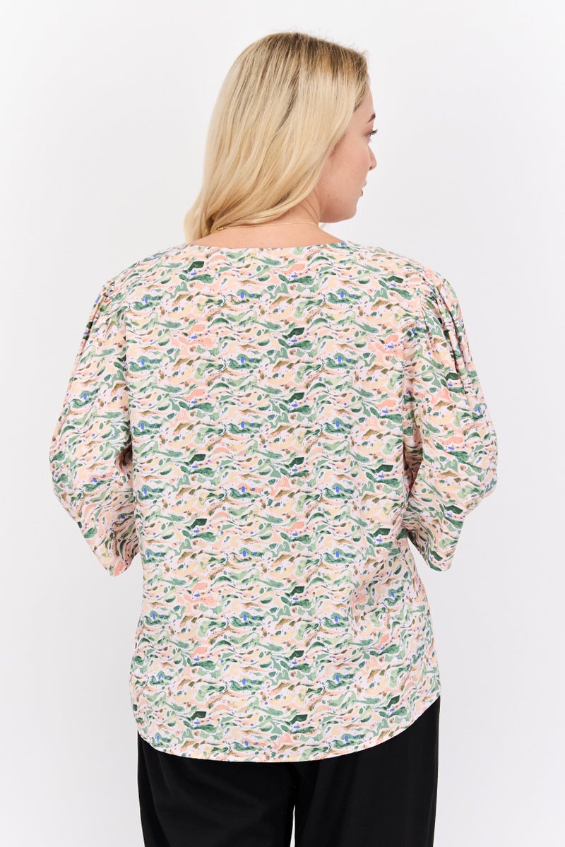 Scotch & Soda Women V Neck Short Sleeve Allover Print Tunic Top, Multicolor - Image 2