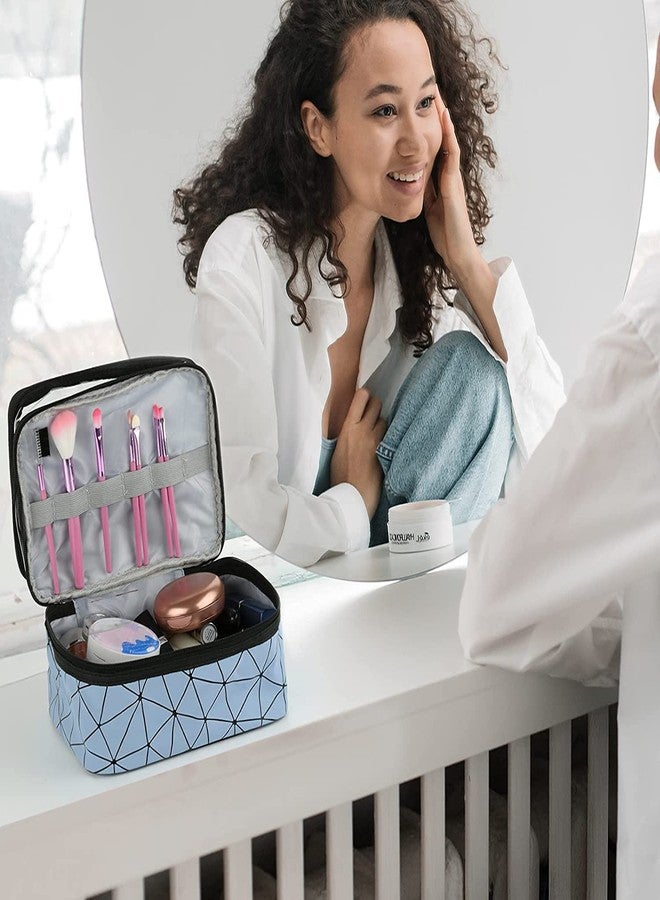 VANKALP | Luxury Double Layer Cosmetic Bag | Transparent Makeup Bags | Premium Cosmetic Pouches with 2 Zipper |Toiletry Kit Pouch with Brush Holder | for Women & Girl Travel Wash Bag | (Blue) - Image 3