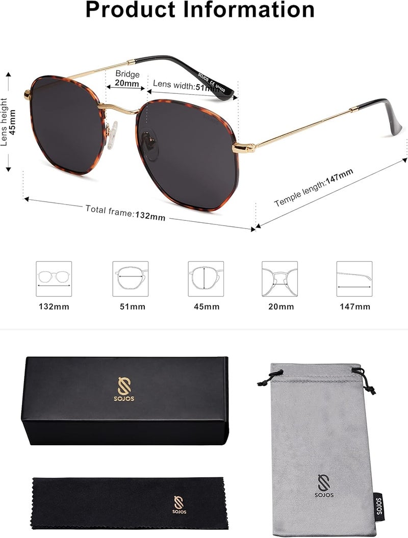 Sojos Square Polarized Sunglasses for Women Men Small Hexagonal Polygon Mirrored Lens SJ1072 - Image 5