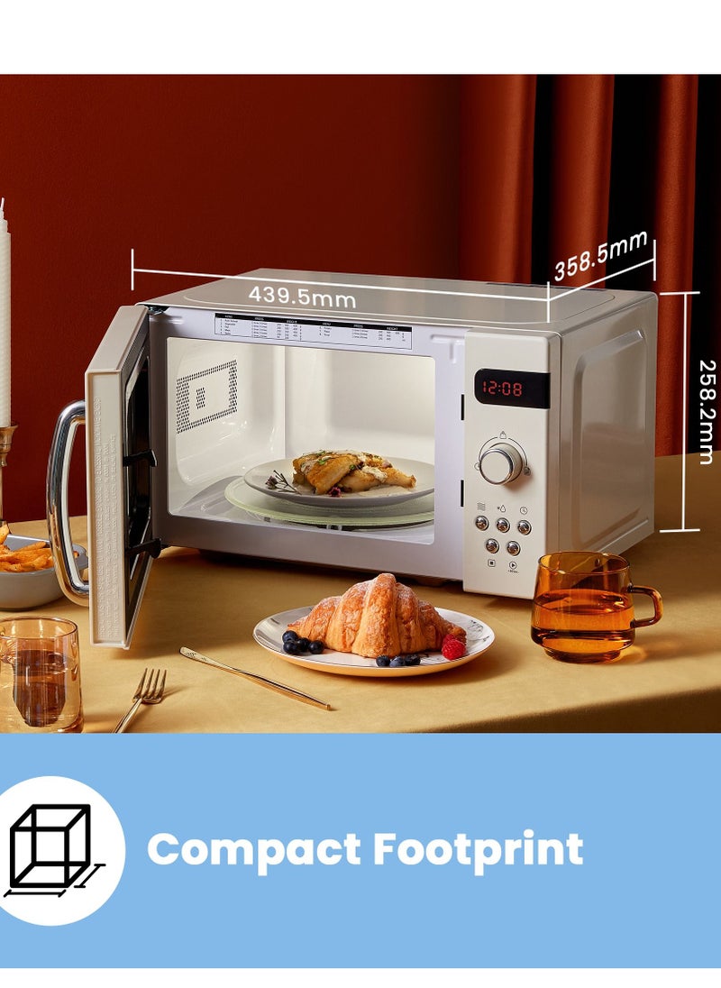 Microwave Oven 20L Retro Vintage Microwave Oven with 8 Automatic Menus, 5 Power Levels, Elegant Design, Easy to Use, Compact Size 800 W-Retro Apricot