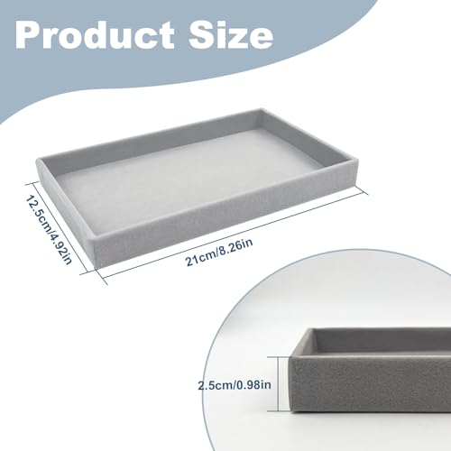 YEXEXINM 12pcs Small Velvet Jewelry Trays 83 x 5 x 1 Inches Premium Stackable Jewelry Drawers Organizer Trays Jewelry Storage Display Trays for Necklace Earring Ring Bracelet Grey 1 grid - Image 3