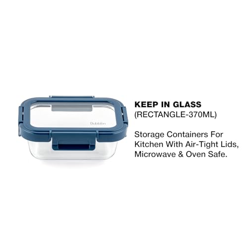 DUBBLIN Keep In Glass Borosilicate Glass Container 370ml - Rectangular, Clear | Oven, Freezer & Microwave Safe Storage Solution (1 Piece) - Image 2