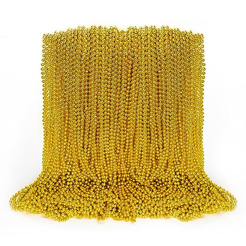 EOBOH 100PCS Bead Necklace, Gold Mardi Gras Beads Party Stuff, 33" Mardi Gras Christmas Beads Toy Costume, Festival Parade Throw Accessories for Wedding Birthday Pirate Party Baby Shower Supplies Decor - Image 1