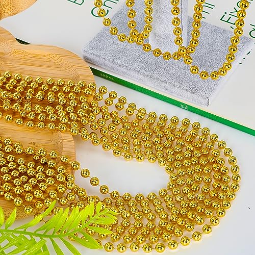 EOBOH 100PCS Bead Necklace, Gold Mardi Gras Beads Party Stuff, 33" Mardi Gras Christmas Beads Toy Costume, Festival Parade Throw Accessories for Wedding Birthday Pirate Party Baby Shower Supplies Decor - Image 3