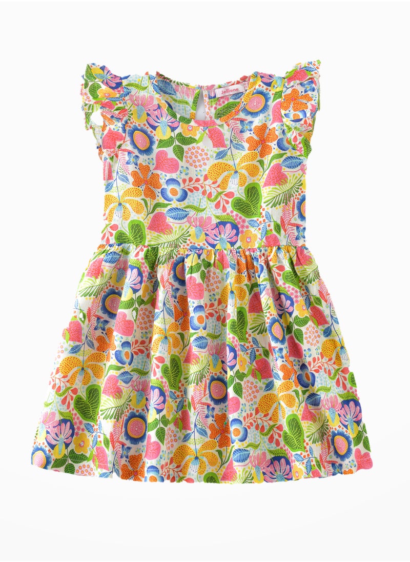 Jelliene Sunshine Sprinkles: Girls' Flowy Viscose Dress Breezy Fun & Springtime Flair  - Image 1
