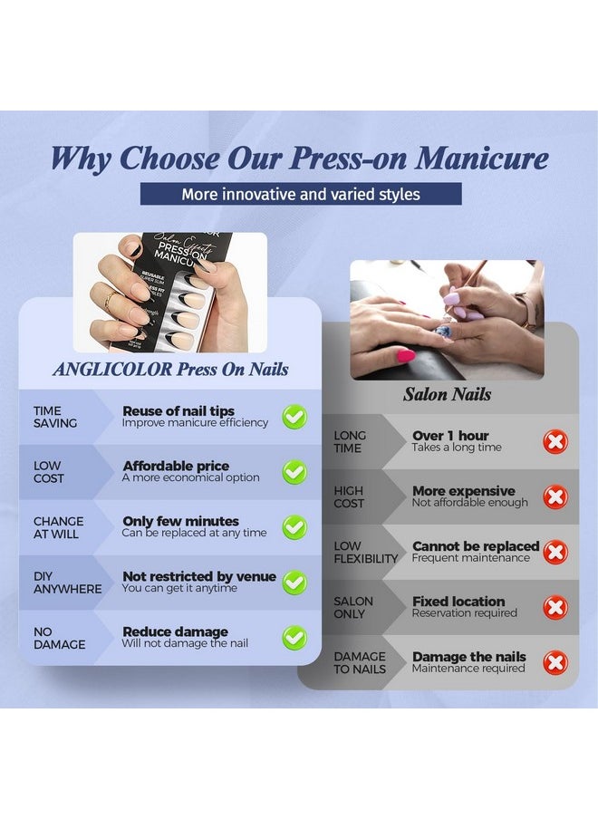 Anglicolor Press On Nails,Black French Tip Press On Nails,Press On Nails Short,Short Almond Nails,30 Pcs Soft Gel Fake Nails In 15 Sizes, Reusable Fake Nails Kit (A106, 30 Count)  - Image 2