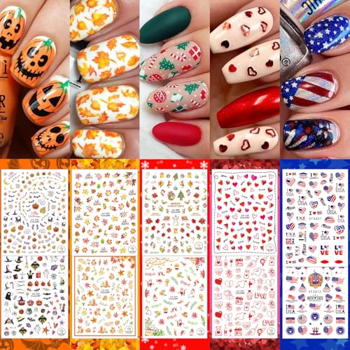 winthrop 30 Sheets All Holiday Nail Stickers, Thanksgiving Independence Christmas Valentine's HalloweenDay Nail Art Decals Mixed All Season Set, Self-Adhesive Design Year-Round Manicure Decorations Supplies - Image 1
