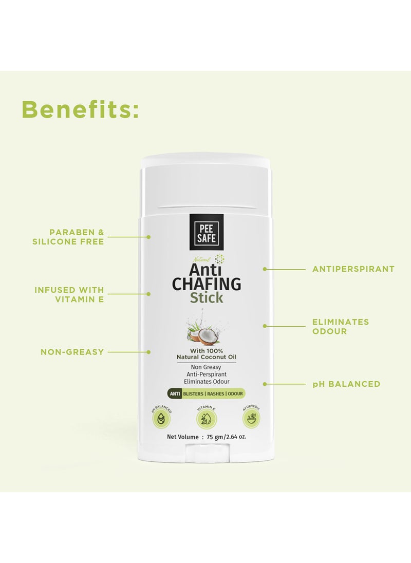 PEESAFE - PeeSafe 100% Natural Anti Chafing Stick for Underarms and Inner Thighs, Suitable for Blisters, Rashes & Odour, Coconut Oil, Aloe Vera and Vitamin E, Paraben & Silicon Free, Maintain Skin PH, 75gm - Image 1