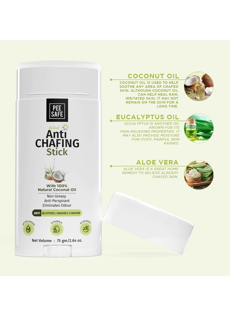 PEESAFE - PeeSafe 100% Natural Anti Chafing Stick for Underarms and Inner Thighs, Suitable for Blisters, Rashes & Odour, Coconut Oil, Aloe Vera and Vitamin E, Paraben & Silicon Free, Maintain Skin PH, 75gm - Image 1