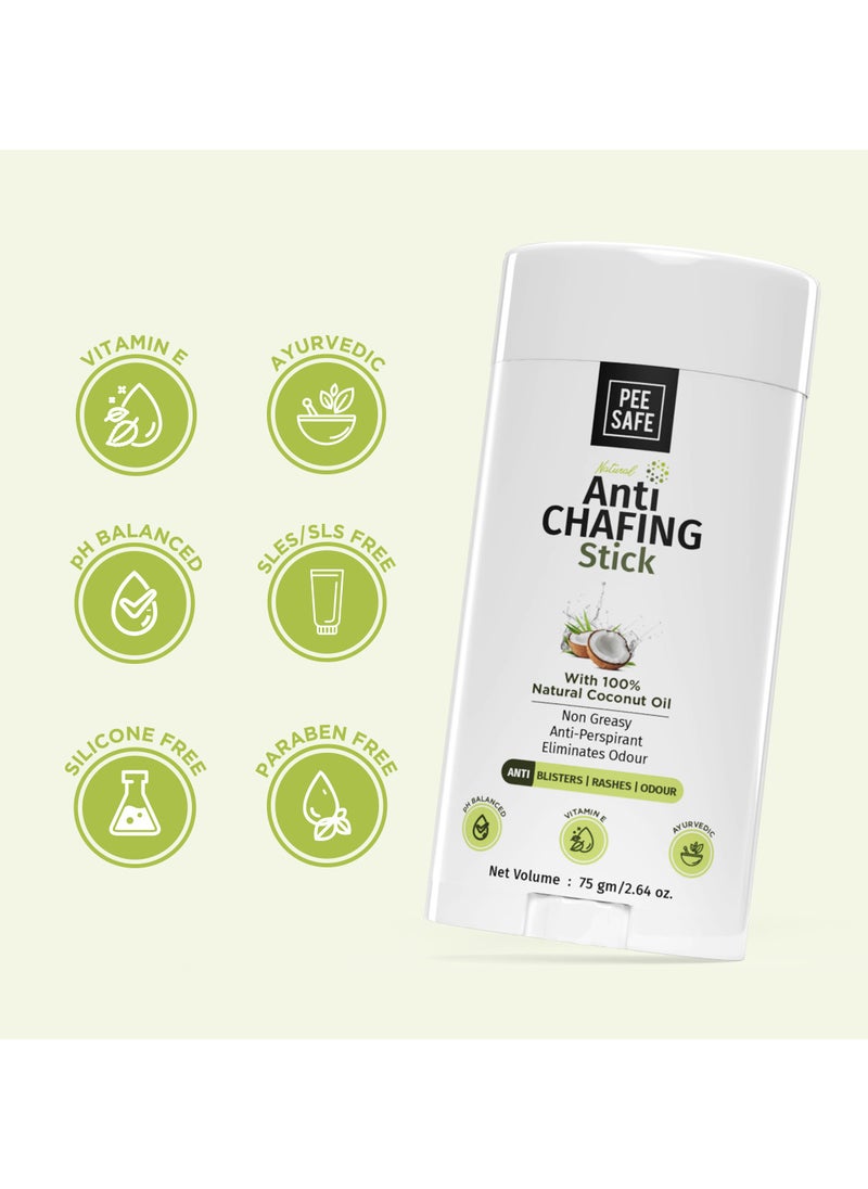 PEESAFE - PeeSafe 100% Natural Anti Chafing Stick for Underarms and Inner Thighs, Suitable for Blisters, Rashes & Odour, Coconut Oil, Aloe Vera and Vitamin E, Paraben & Silicon Free, Maintain Skin PH, 75gm - Image 1