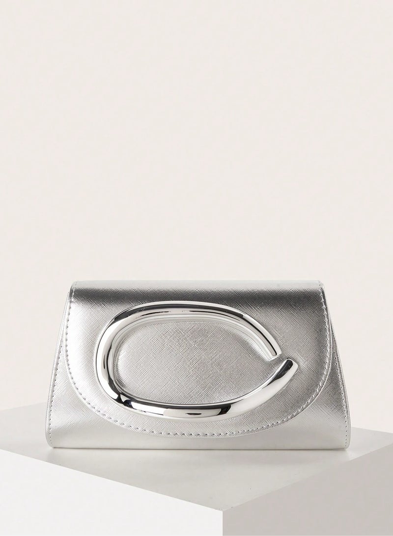 Women’s Evening Bag In Silver With Modern Design - Image 2