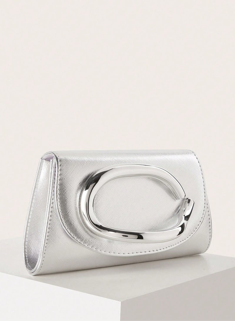 Women’s Evening Bag In Silver With Modern Design - Image 3