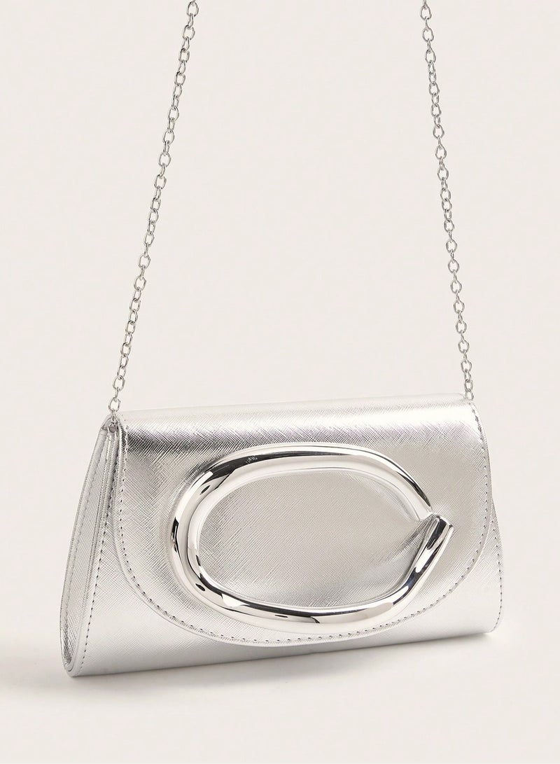 Women’s Evening Bag In Silver With Modern Design - Image 4