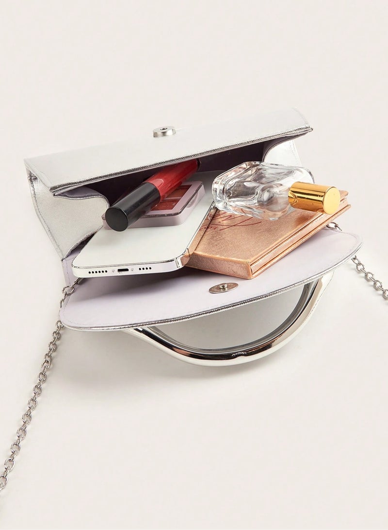 Women’s Evening Bag In Silver With Modern Design - Image 5