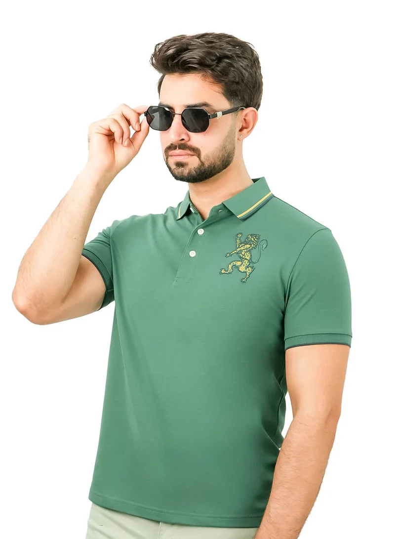 Men's 3D Lion Polo: Slim Fit, Bold Embroidery, Premium Pique