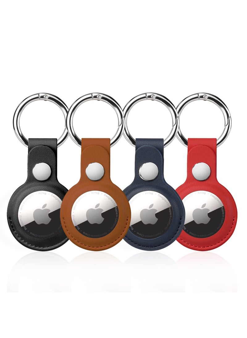 Generic - 4-Pack Leather Keychain Cases for Apple AirTags: Multi-Color Protective Covers with AirTag Key Rings, Compatible with Apple AirTag Dog Collars - Image 1