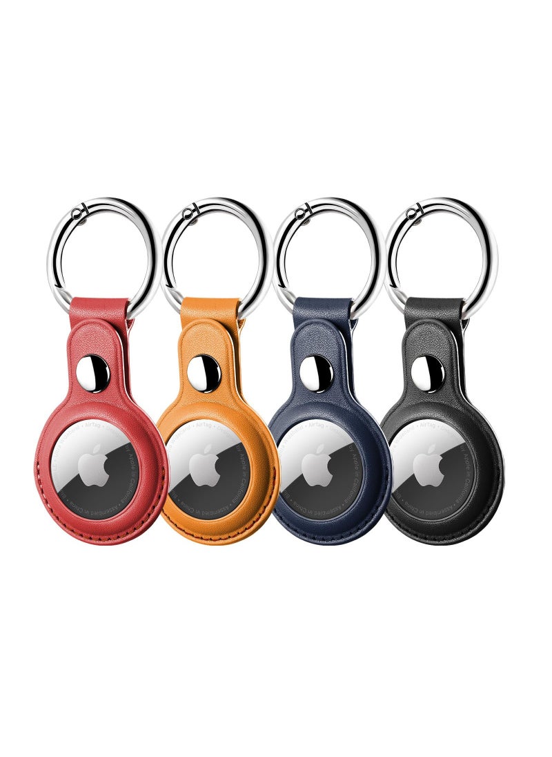 Generic - 4-Pack Leather Keychain Cases for Apple AirTags: Multi-Color Protective Covers with AirTag Key Rings, Compatible with Apple AirTag Dog Collars - Image 1