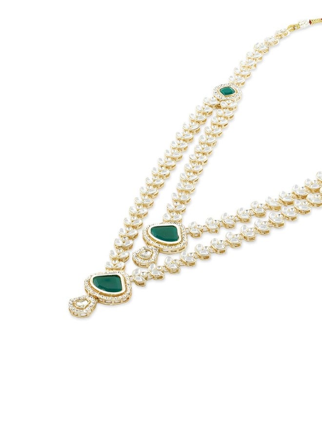Ami Green Dazzling Stones Layered Necklace Earring and Maangtikka Set For Women-ZPFK21491 - Image 5