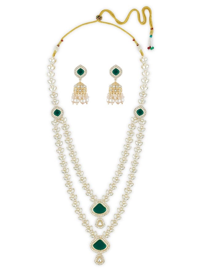 Ami Green Dazzling Stones Layered Necklace Earring and Maangtikka Set For Women-ZPFK21491 - Image 1
