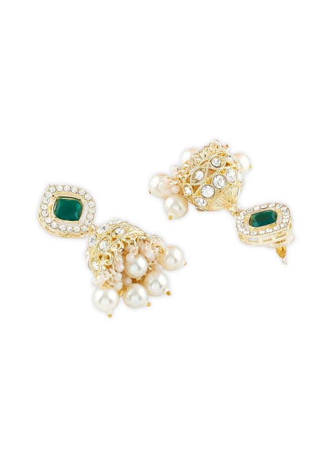 Ami Green Dazzling Stones Layered Necklace Earring and Maangtikka Set For Women-ZPFK21491 - Image 4