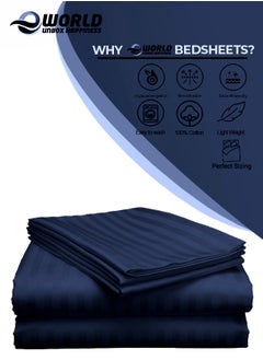Eworld 3 Piece Luxury Navy Blue Striped Bed Sheet Set with 1 Flat Sheet and 2 Pillowcases for Hotel and Home Crafted from Ultra Soft and Breathable Cotton for Year-Round Comfort, (Single/Double)  - Image 4